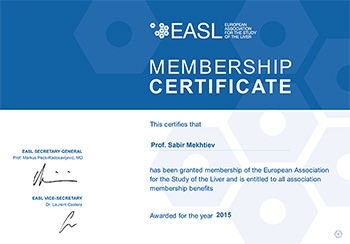 Сертификат Европейского общества по изучению печени